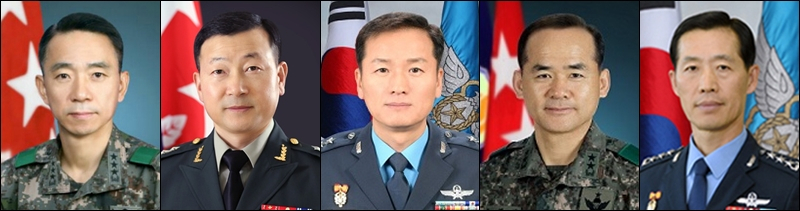 정부가 3일 하반기 장성 진급 인사를 단행했다. 왼쪽부터 합참차장에 윤의철 중장, 육군참모차장 박주경(육사 42기) 중장, 공군참모차장에 정상화(공사 36기) 중장(진급예정), 육군특수전사령관에 소영민(학사 11기) 중장(진급예정), 공군작전사령관에 김준식(공사 35기) 중장.[사진=국방부]