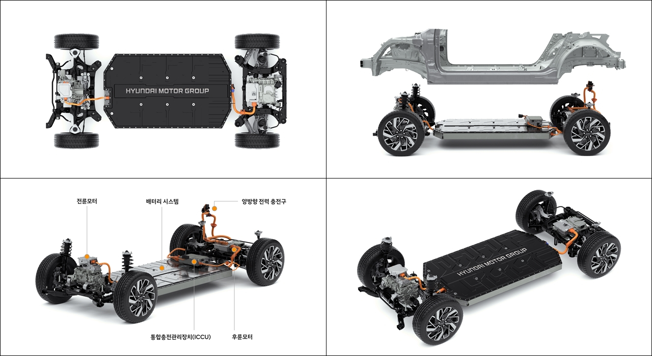 현대차그룹이 2일 전기차 전용 플랫폼 E-GMP(Electric-Global Modular Platform)를 공개하고 주요기술을 발표했다. E-GMP는 2021년부터 순차적으로 출시될 현대차그룹의 차세대 전기차에 적용될 예정이다. 사진은 현대차그룹의 전기차 전용 플랫폼 E-GMP. [현대자동차그룹 제공. 재판매 및 DB 금지] 연합뉴스