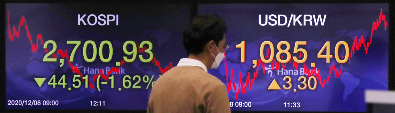 8일 오후 서울 중구 하나은행 딜링룸에서 직원들이 업무를 보고 있다. 이날 원/달러 환율이 6거래일 만에 올랐다. 이날 서울 외환시장에서 원/달러 환율은 전일 종가보다 3.3원 오른 달러당 1,085.4원에 거래를 마쳤다. 연합뉴스