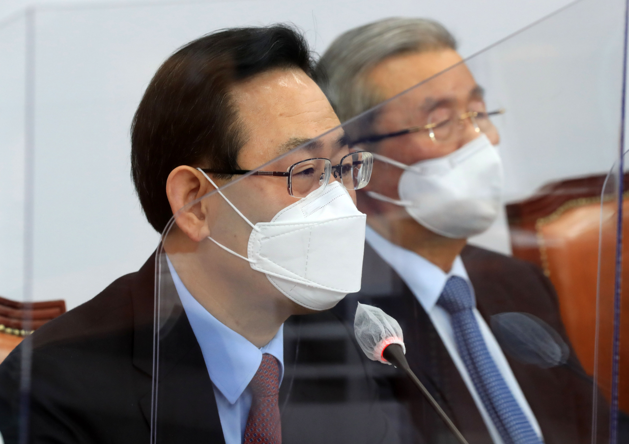 주호영 국민의힘 원내대표가14일 오전 서울 여의도 국회에서 열린 비상대책위원회의에서 발언하고 있다. [연합]