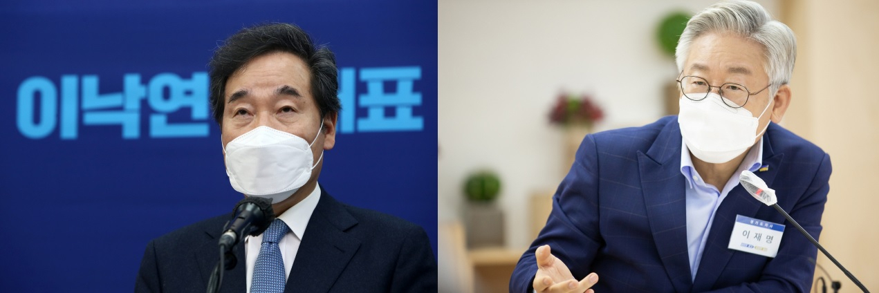 이낙연(왼쪽) 더불어민주당 대표와 이재명 경기도지사