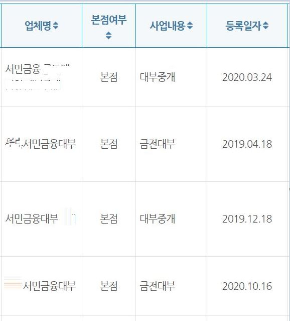 서민금융 상호를 넣은 대부업체들 [자료=금융감독원]