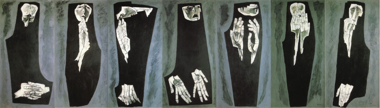 오스왈도 과야사민, (분노의 시대) 눈물 흘리는 여인들 I~VII, 캔버스에 유채, 각 145x75cm, 1963-1965 [사진제공=사비나미술관]