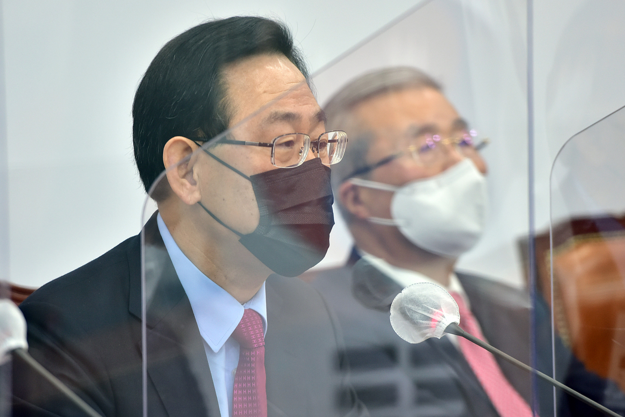 주호영 국민의힘 원내대표가 17일 오전 국회에서 열린 비상대책위원회의에서 발언하고 있다. [헤럴드경제=이상섭 기자]