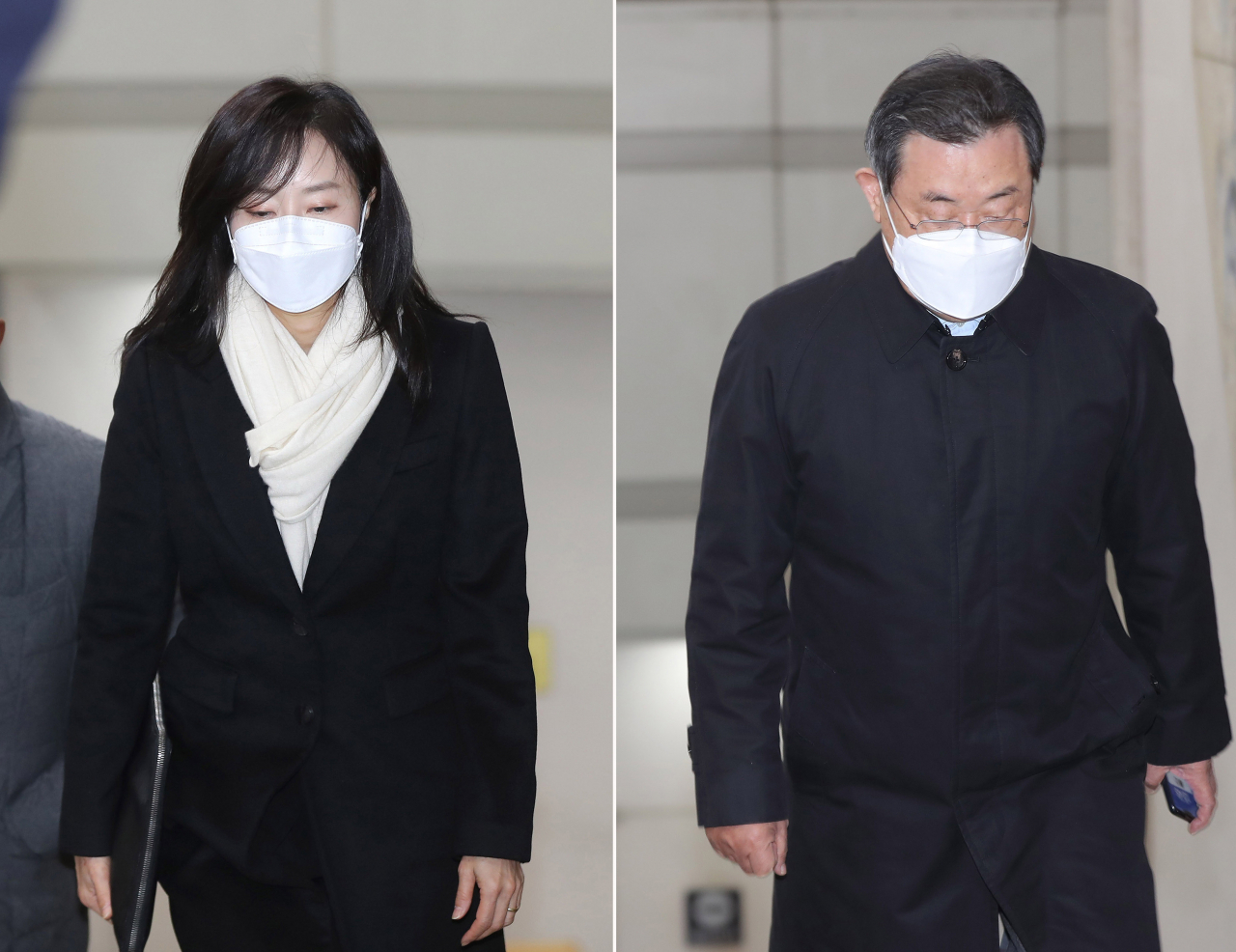 세월호 특별조사위원회 활동을 방해한 혐의로 재판에 넘겨진 조윤선 전 청와대 정무수석(왼쪽)과 이병기 전 대통령 비서실장이 17일 오후 서울 서초구 서울고등법원에서 열리는 항소심 선고 공판에 출석하고 있다. [연합]