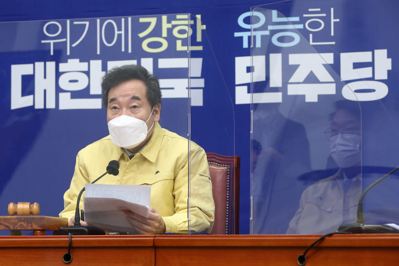 이낙연 더불어민주당 대표가 18일 국회에서 열린 최고위원회의에서 발언하고 있다. [연합]