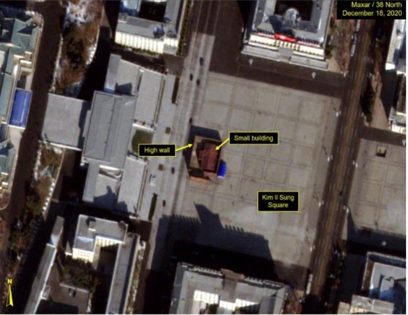 This photo uploaded on 38 North's website on Dec. 18, 2020, shows structures at Kim Il-sung Square in Pyongyang. (PHOTO NOT FOR SALE) (Yonhap)
