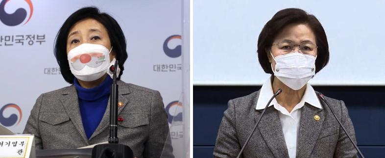 박영선 장관(왼쪽)과 추미애 장관. [연합]