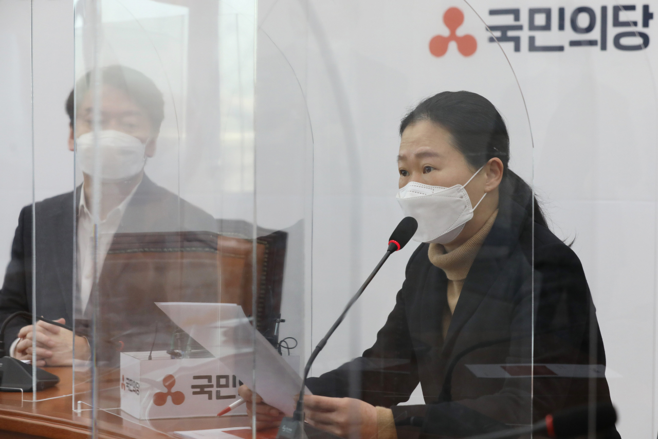 권은희 국민의당 원내대표가 지난 14일 국회에서 열린 최고위원회의에서 발언하고 있다. [연합]