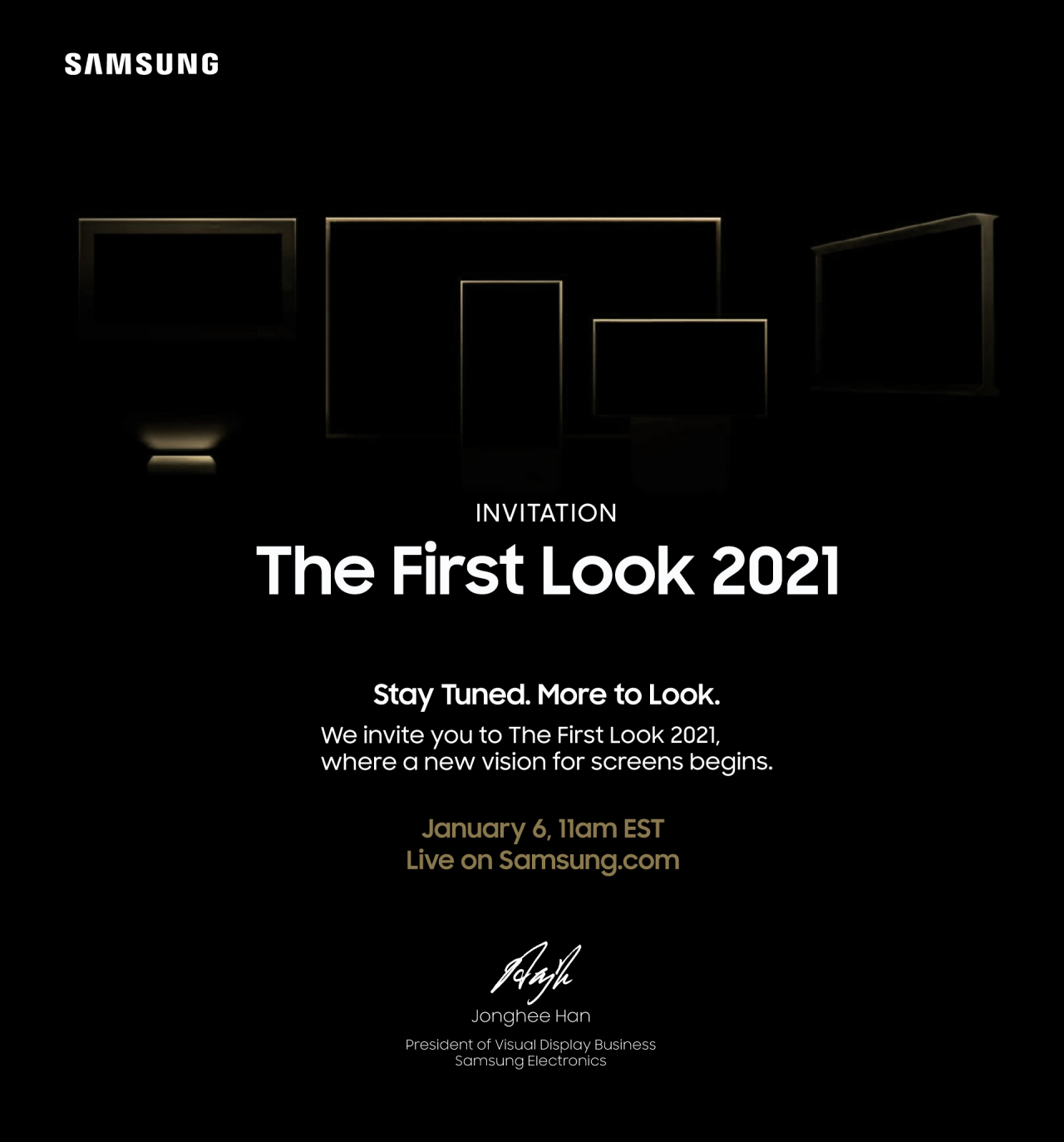 내년 1월 6일 개최 예정인 삼성전자의 ‘퍼스트룩 2021’ 행사 초대장. [삼성전자 제공]