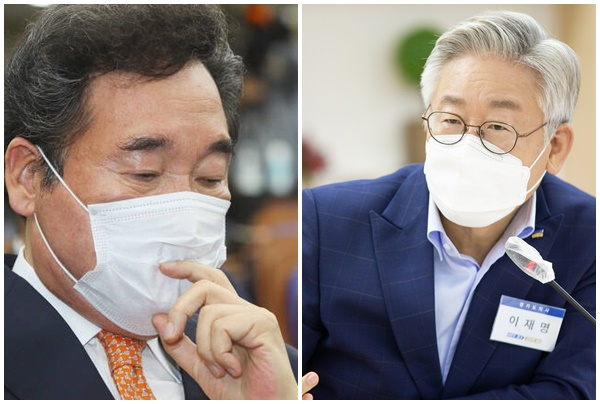 이낙연대표(왼쪽)과 이재명 경기지사(오른쪽)