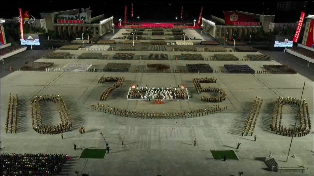 North Korean troops gather at Kim Il-sung Square in Pyongyang on Oct. 10, 2020, during a military parade to mark the 75th founding anniversary of the ruling Workers' Party, in this photo captured from the Korean Central Television. (KCTV-Yonhap)