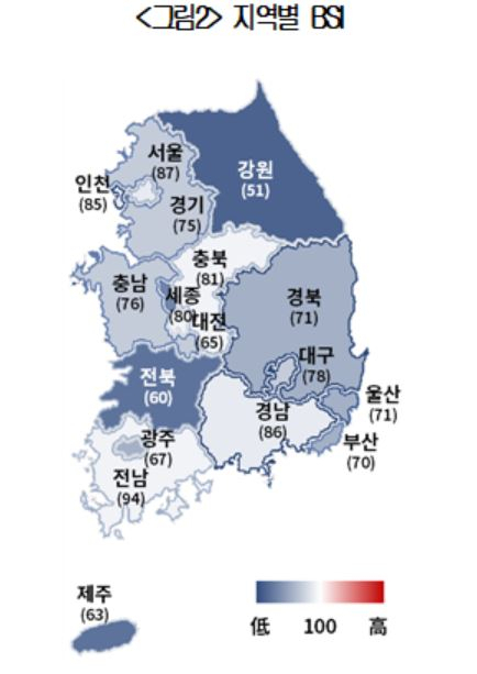 스키장·해돋이 관광명소가 폐쇄된 강원과 관광사업이 집중된 제주 지역의 경기전망 지수가 부진한 모습을 보이고 있다. [대한상의 제공]