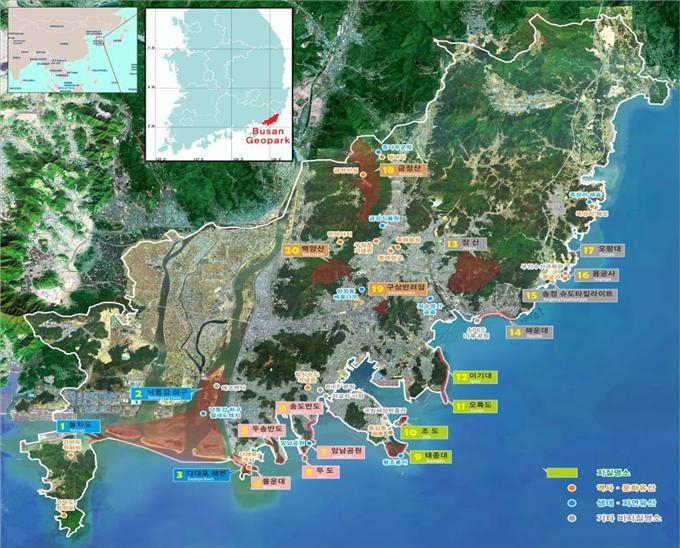 부산 국가지질공원 분포도 [부산시 제공]