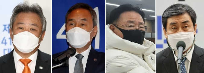 4파전으로 좁혀진 대한체육회장 선거. 왼쪽부터 이기흥, 강신욱, 유준상, 이종걸 후보. [연합]