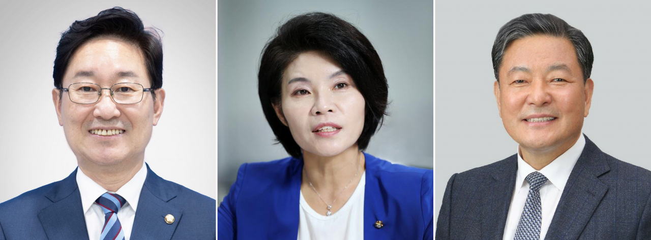 문재인 대통령은 30일 3개 부처에 대한 장관급 인사를 단행했다. 문 대통령은 법무부 장관 후보자에 박범계 더불어민주당 의원(왼쪽부터), 환경부 장관 후보자에 한정애 의원, 국가보훈처장에는 황기철 전 해군참모총장을 각각 내정했다. [연합]