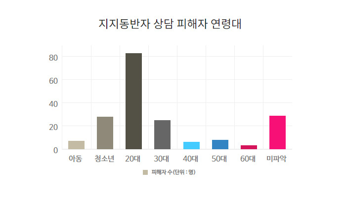 2019년 10월부터 지난해 10월까지 ‘찾아가는 지지동반자’에 상담한 피해자의 연령대, [나무여성인권상담소 제공]