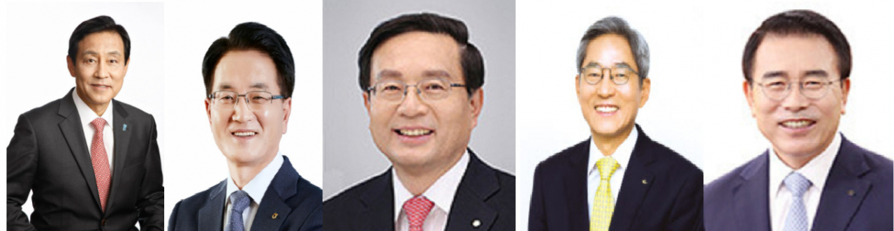 김정태 하나금융지주 회장, 손병환 NH농협금융지주 회장, 손태승 우리금융지주 회장, 윤종규 KB금융지주 회장, 조용병 신한금융지주 회장 (좌측부터, 이름 가나다순)