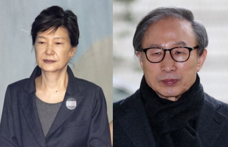Compiled photo of former Presidents Park Geun-hye (left) and Lee Myung-bak (Individual photos courtesy of Yonhap)