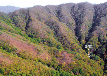 아홉개 능선이 태극 모양으로 휘감아 모여드는 구룡쟁주지지(九龍爭珠之地) 상이암.