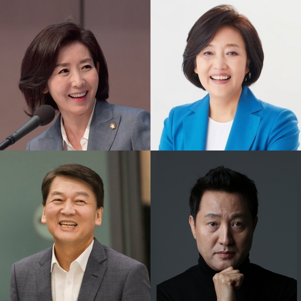 (윗줄 왼쪽부터 시계방향으로) 서울시장 보궐선거 출마를 선언한 나경원 전 국민의힘 의원, 박영선 전 중소벤처기업부 장관, 오세훈 전 서울시장, 안철수 국민의당 대표