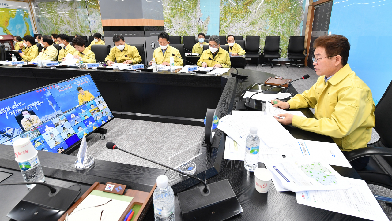 이철우 경북지사는 13일 중대본 영상회의에 참석 했다.[경북도 제공]