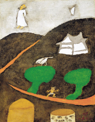 장욱진, 밤과 노인, 1990, 캔버스에 유채, 40.9&times;31.8cm [현대화랑 제공]