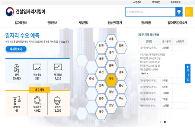 조달청 일자리제공 메인화면