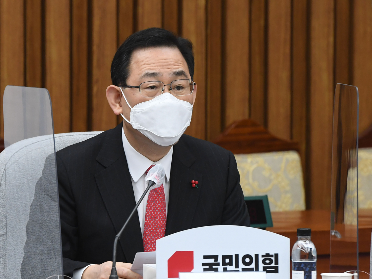 국민의힘 주호영 원내대표가 22일 국회에서 열린 '직장내 양성평등을 위한 정책 간담회'에서 인사말을 하고 있다. [연합]