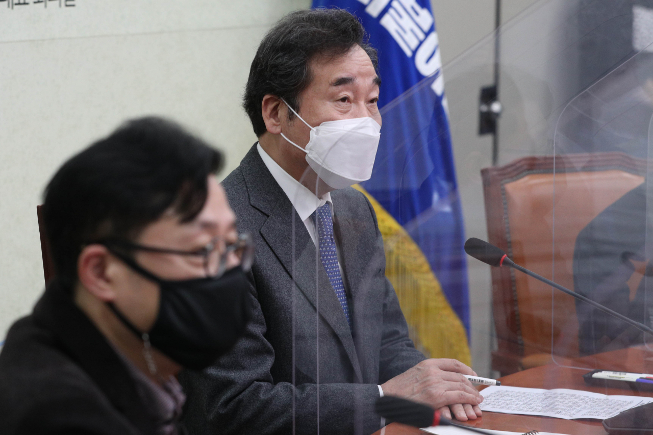 이낙연 더불어민주당 대표가 22일 오후 서울 여의도 국회에서 열린 플랫폼기업 상생협력을 위한 화상간담회에서 발언하고 있다. [연합]