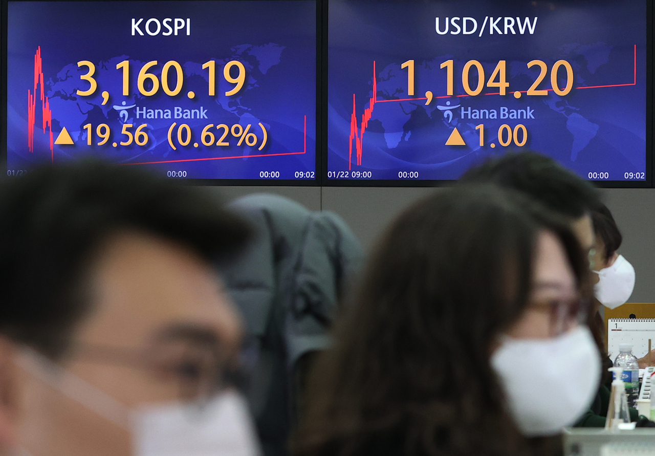 25일 오전 서울 중구 하나은행 본점 딜링룸에서 직원들이 업무를 보고 있다. 이날 코스피지수는 전장보다 3.38포인트(0.11%) 오른 3144.01로 시작했고, 코스닥지수는 전장보다 1.07포인트(0.11%) 오른 981.05에 개장했다. [연합]