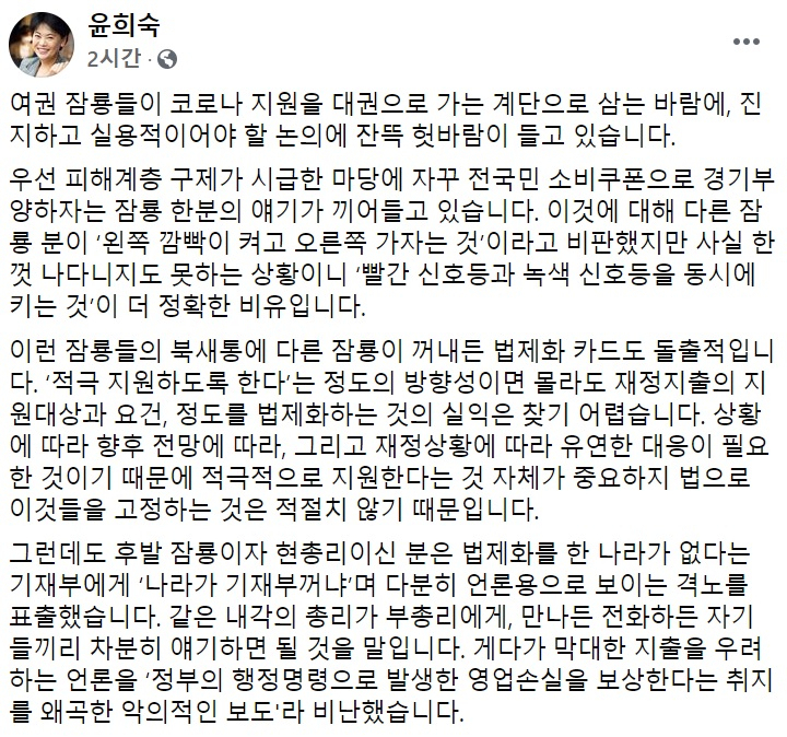 윤희숙 국민의힘 의원 페이스북 일부 캡처.