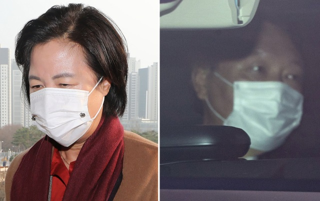 추미애 법무부 장관(왼쪽)이 지난달 11일 오후 정부과천청사 법무부로 들어서고 있다. 이날 오전 윤석열 검찰총장이 관용차량을 타고 서울 서초구 대검찰청으로 출근하고 있다. [연합]