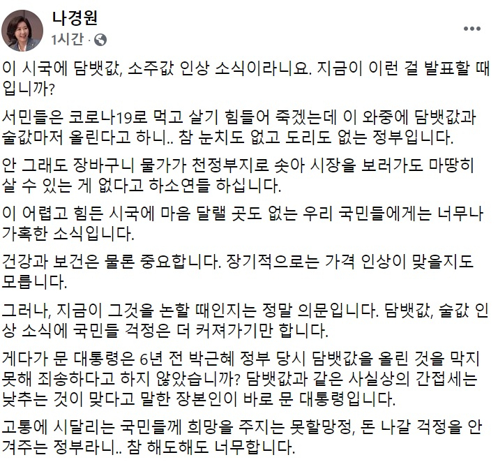 나경원 전 의원 페이스북 캡처.