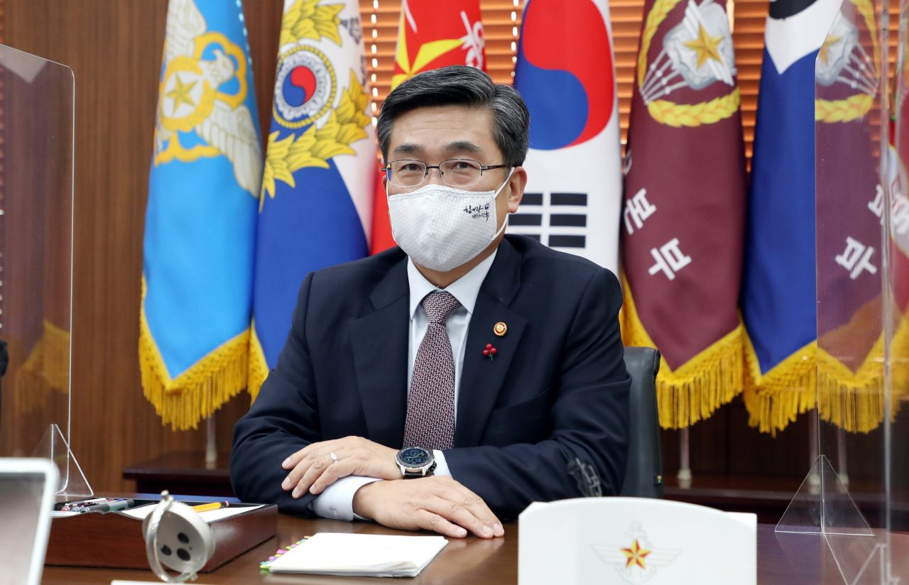 서욱 국방부 장관은 27일 신년 국방부 출입기자단 간담회에서 한미 연합군사훈련과 관련해 코로나19 상황이 변수가 될 것이라면서도 군 입장에서는 실시한다는 생각으로 준비하고 있다고 밝혔다. [국방부 제공]