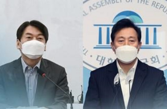 안철수 국민의당 대표(왼쪽)와 오세훈 전 서울시장[연합]