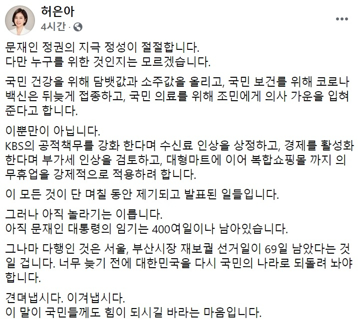 허은아 국민의힘 의원 페이스북 일부 캡처.