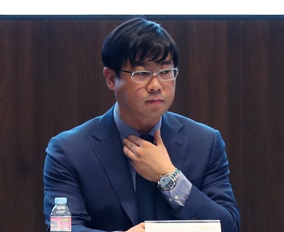 2019년 10월 서울 영등포구 여의도동에서 열린 라임자산운용(라임) 펀드 환매 연기 관련 기자간담회에 참석한 라임의 이종필 당시 부사장 모습. [연합]