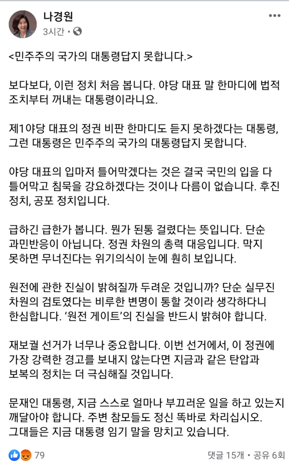 [나경원 전 의원 페이스북 캡처]