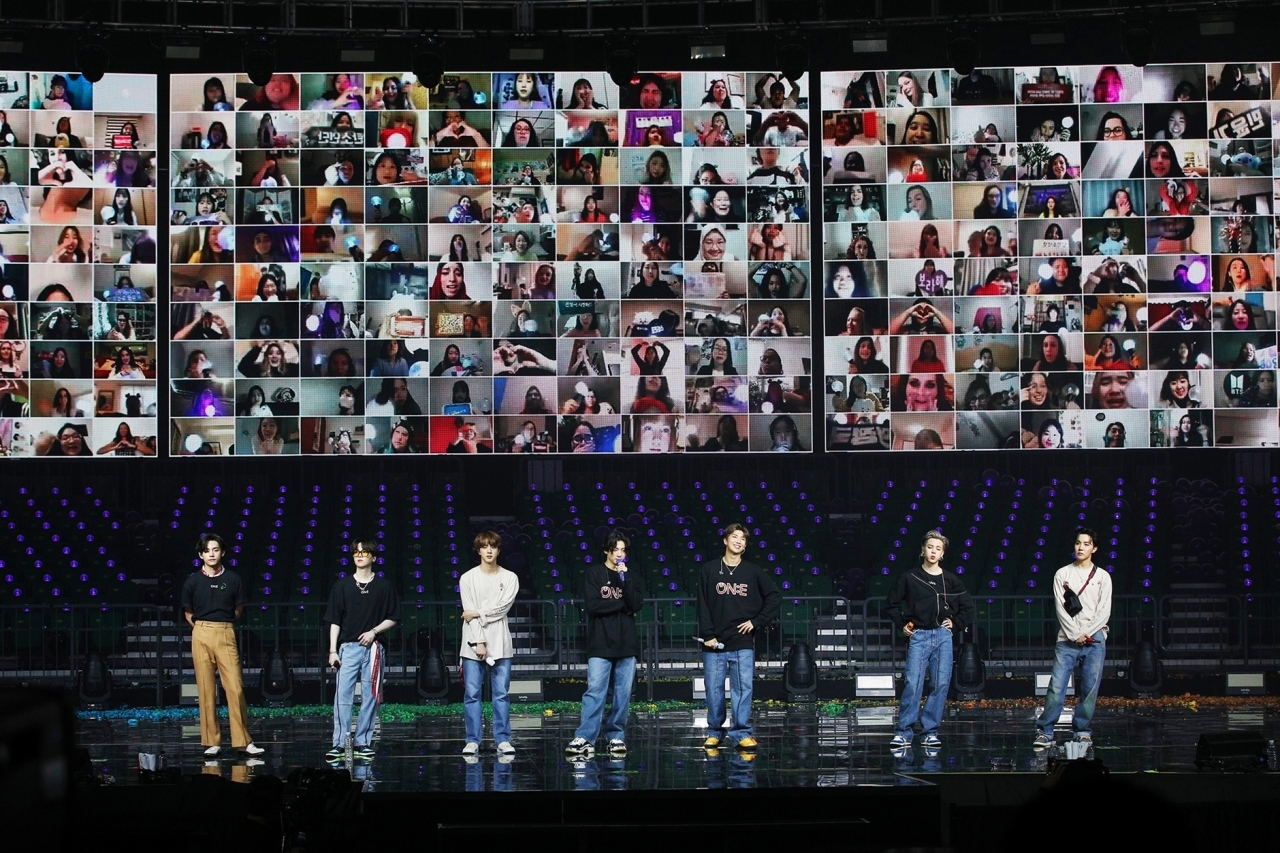 Boy band BTS performs during online concert  “BTS MAP OF THE SOUL ON:E” conductd via Weverse on Oct. 10, 2020. (Big Hit Entertainment)
