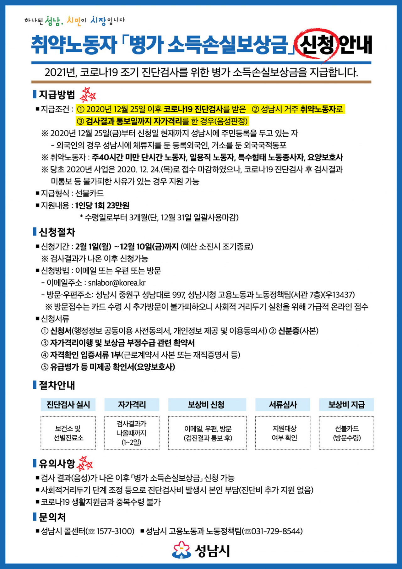 취약노동자 손실 보상금 안내문