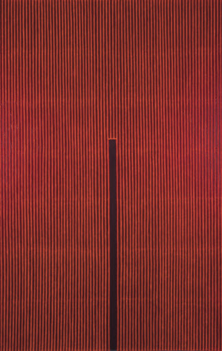 박서보, 묘법 No. 110123, 캔버스 위 한지에 혼합재료, 200&times;130cm, 2011 [헤럴드아트데이 제공]