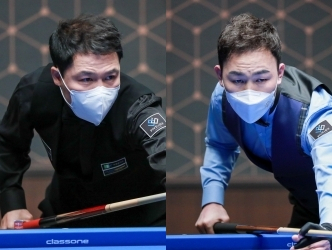 당구GP 남 개인전 1차 대회 우승자 허정한(왼쪽)과 2차 대회 우승자 최완영. 3차 최종 대회의 주인공이 이번 주 가려진다. [파이브앤식스 제공]