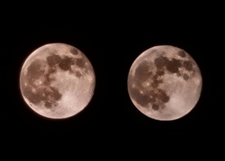 온라인 커뮤니티 미니기기코리아의 한 회원이 갤럭시S21시리즈 스마트폰의 달 촬영 기능에 합성 기능이 포함돼 있는 것같다며 관련 테스트 결과를 공유했다. 위 사진과 비교해 달의 질감이 추가됐으며, 정상적인 달 사진을 촬영했을 때와 180도 회전한 달 사진을 촬영했을 때 달의 크레이터(운석공)가 다르게 표현된 것을 알 수 있다. [미니기기코리아]