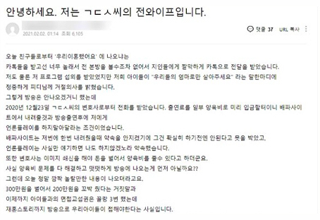 김동성 전 부인의 반박글 [온라인 커뮤니티 캡처]