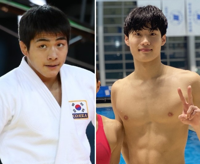 대한체육회체육상 최우수상을 수상한 안창림(왼쪽)과 황선우. [연합]