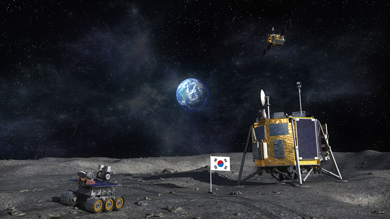 한국형달탐사 궤도선과 착륙선, 탐사로버 운용 상상도.[한국항공우주연구원 제공]