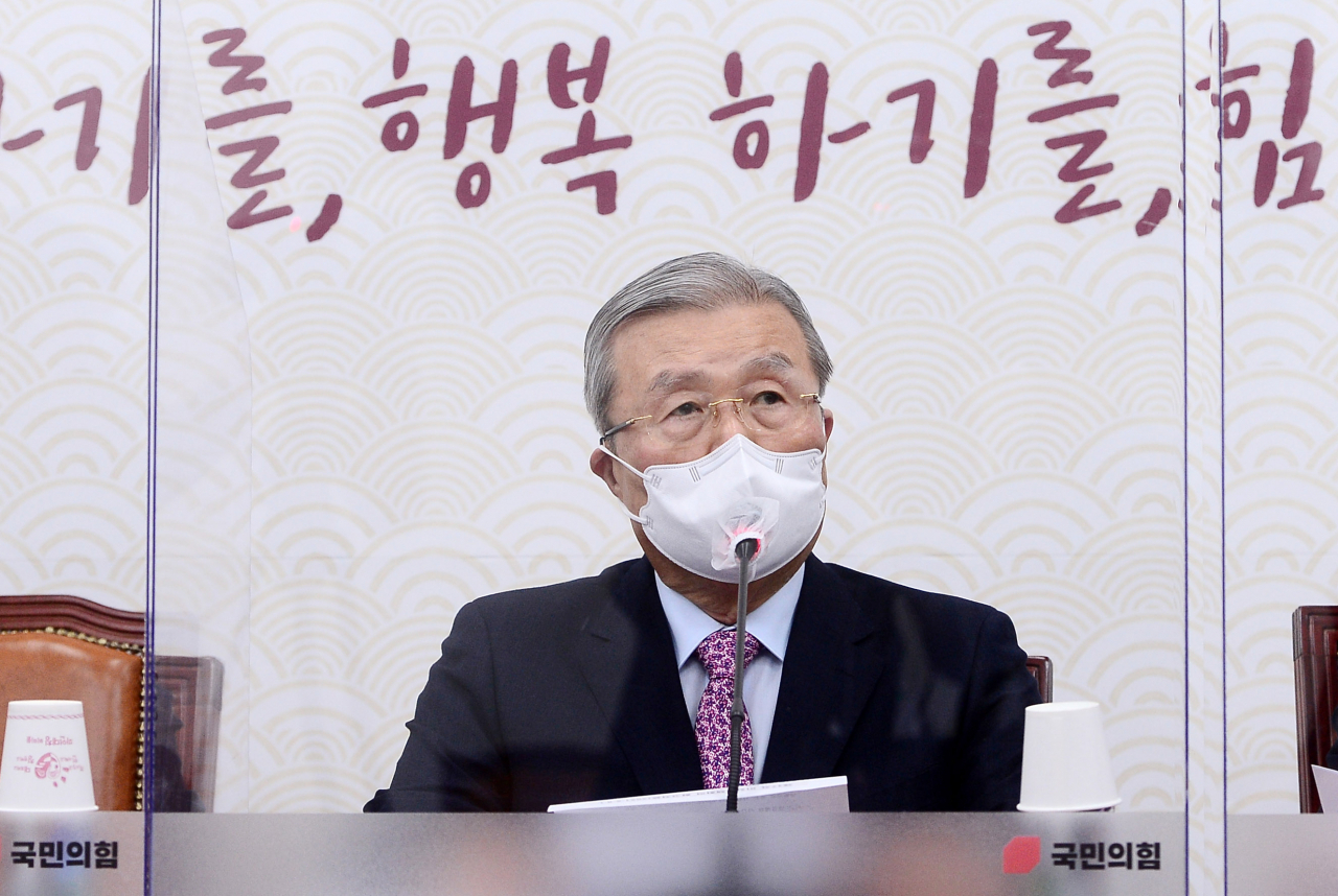 김종인 국민의힘 비상대책위원장이 8일 오전 서울 여의도 국회에서 열린 비상대책위원회의에 참석, 발언하고 있다. [헤럴드경제=이상섭 기자]