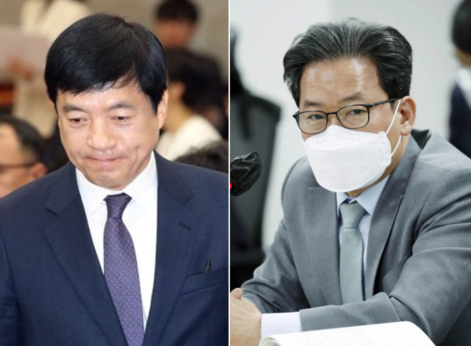 이성윤 서울중앙지검장(왼쪽), 서울남부지검장으로 전보된 심재철 전 법무부 검찰국장 [연합]