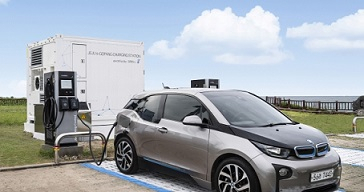 이온어스가 BMW와 협업해 제주도 전기차충전소에 자동차 배터리팩을 활용한 ESS를 설치했다. [이온어스]